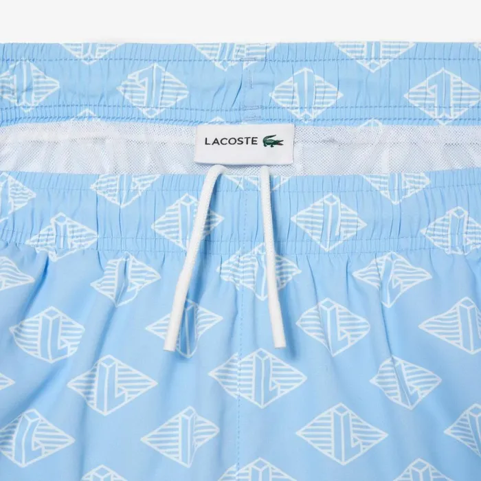 Shorts and Swim Men Lacoste Mens TwoTone Monogram Swim Trunks Blue White Fv2