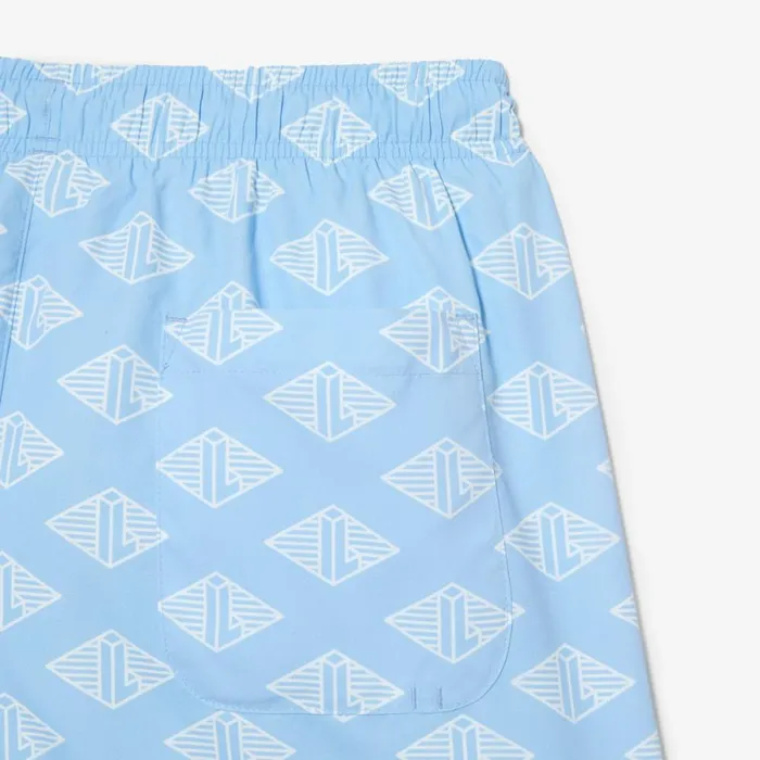Shorts and Swim Men Lacoste Mens TwoTone Monogram Swim Trunks Blue White Fv2