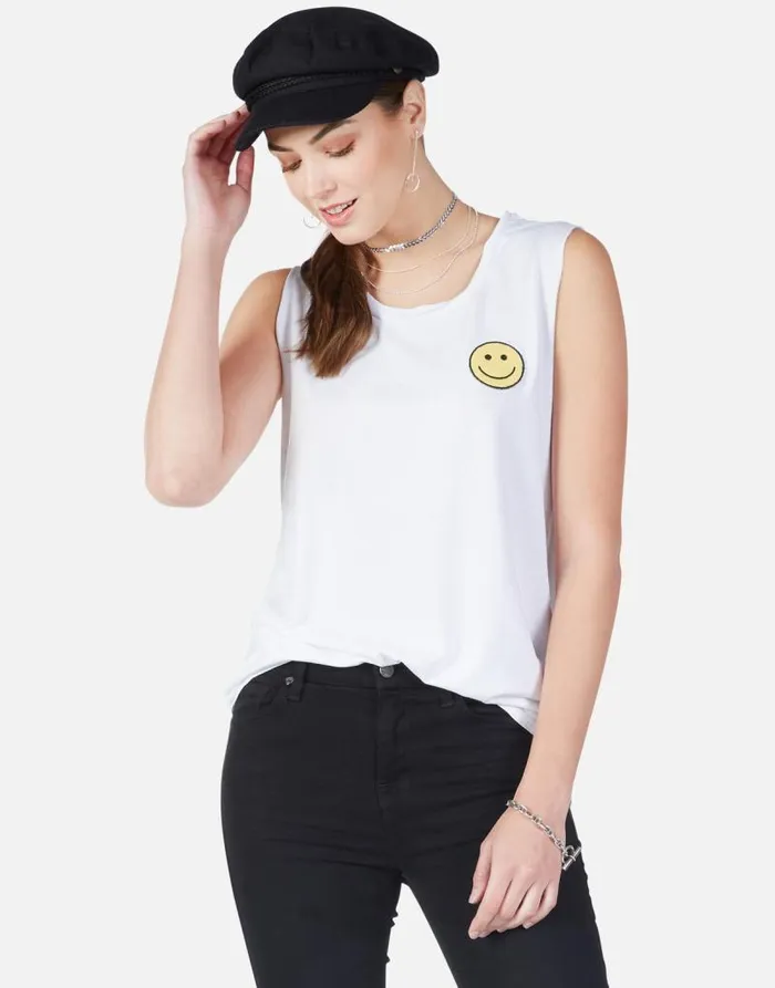 Sibley Happyface White Women Lauren Moshi Tanks