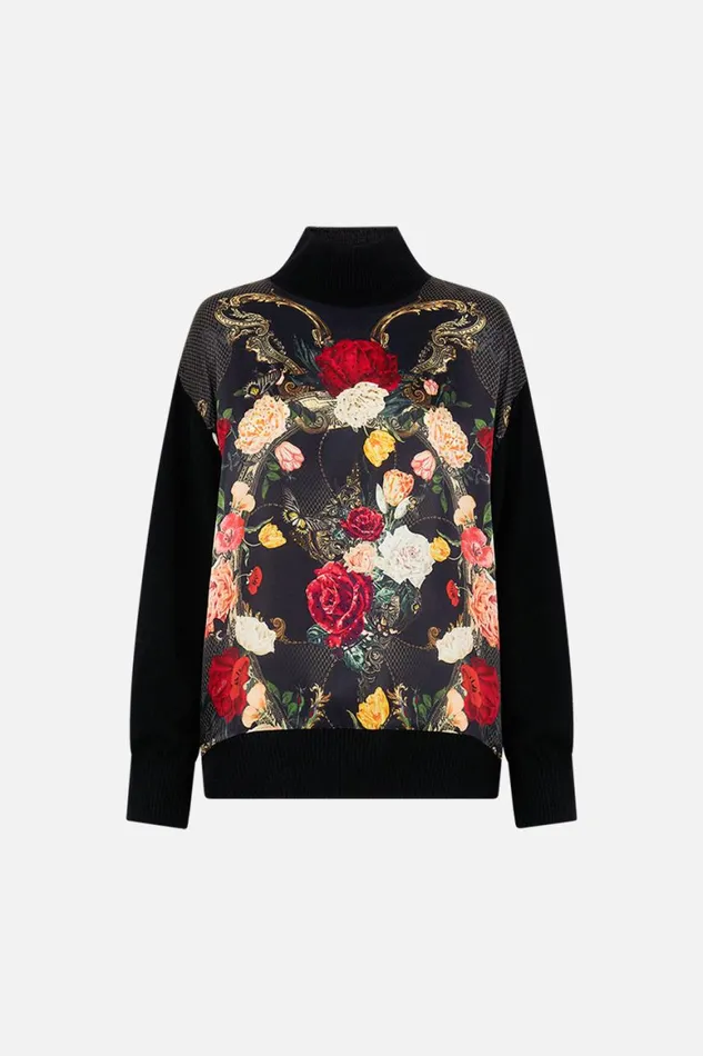 SILK FRONT TURTLE NECK KNIT MAGIC IN THE MANUSCRIPTS Magic In The Manuscripts Womens Camilla Knitwear