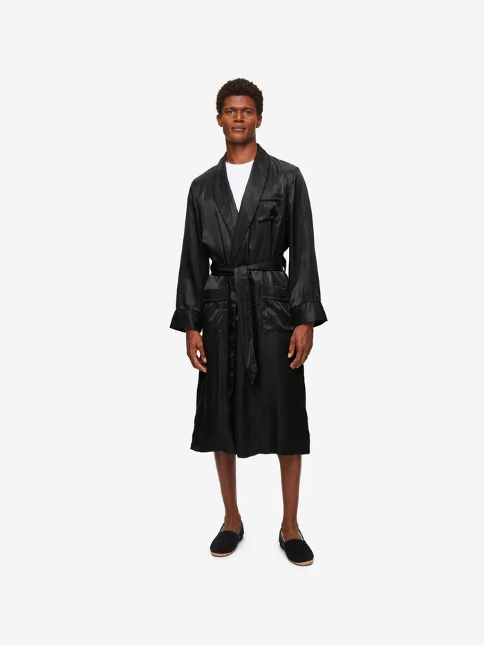 Silk Robes Men Derek Rose Robe Woburn 8 Silk Satin Black