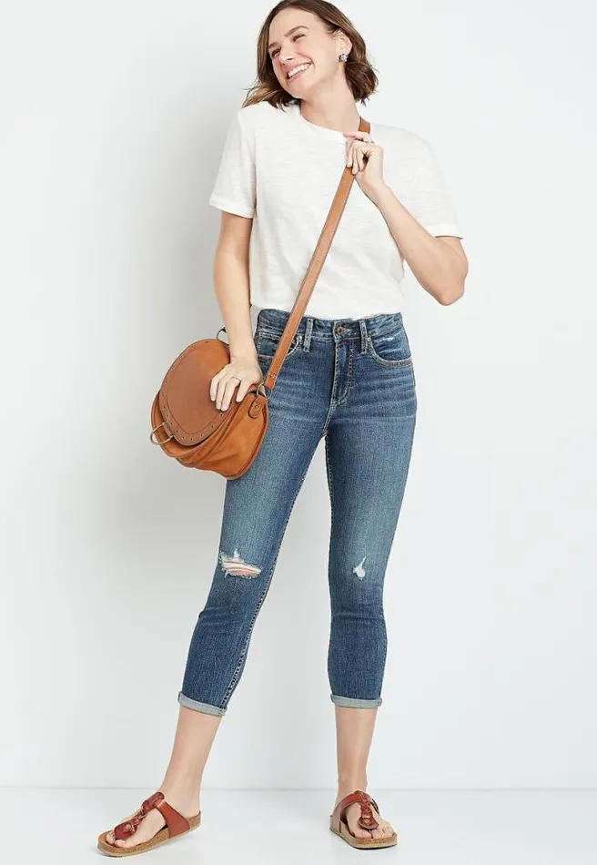 Silver Jeans Co Avery High Rise Dark Destructed Cropped Jean Women Maurices Bottoms