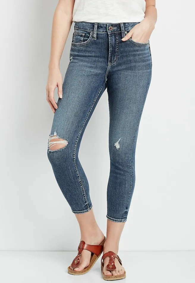 Silver Jeans Co Avery High Rise Dark Destructed Cropped Jean Women Maurices Bottoms