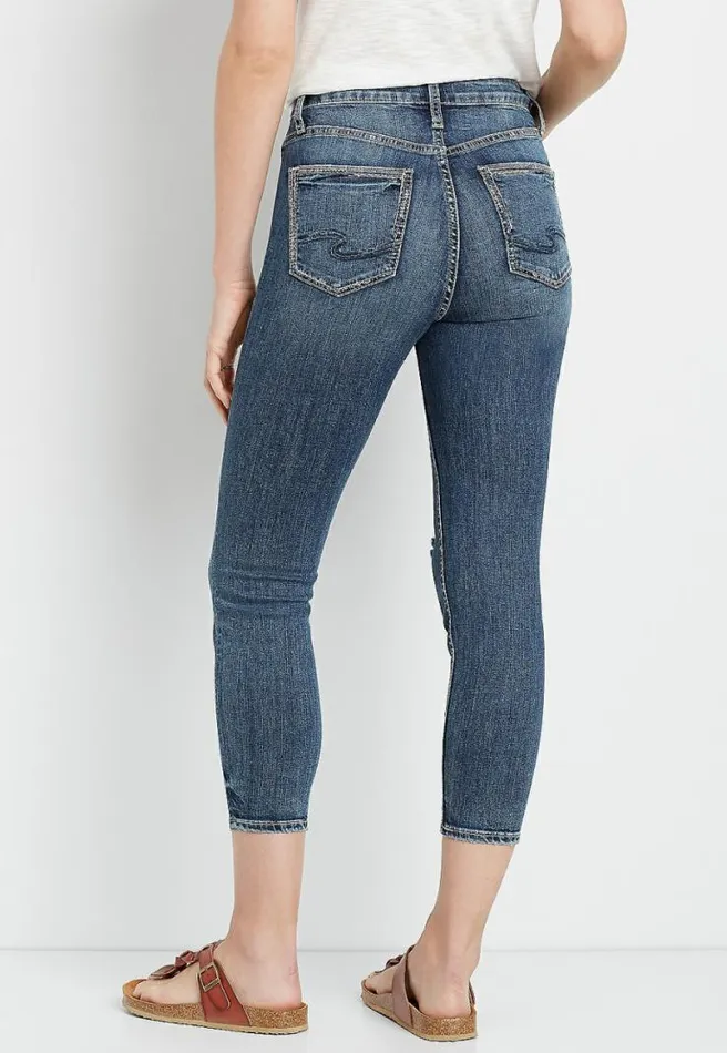 Silver Jeans Co Avery High Rise Dark Destructed Cropped Jean Women Maurices Bottoms