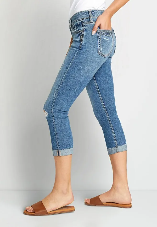 Silver Jeans Co Elyse Medium Ripped Cuffed Capri Women Maurices Bottoms