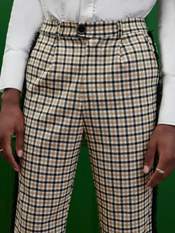 Sister Jane Bottoms Womenswear Arthur Check Notch Trousers Brown Black