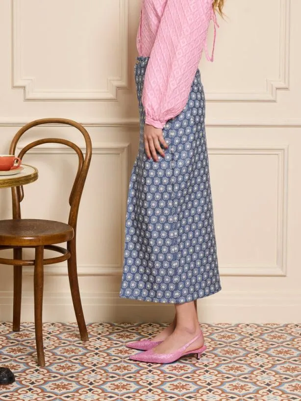 Sister Jane Bottoms Womenswear Daisy Denim Midi Skirt Captain Blue
