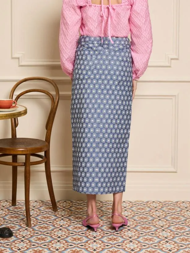 Sister Jane Bottoms Womenswear Daisy Denim Midi Skirt Captain Blue
