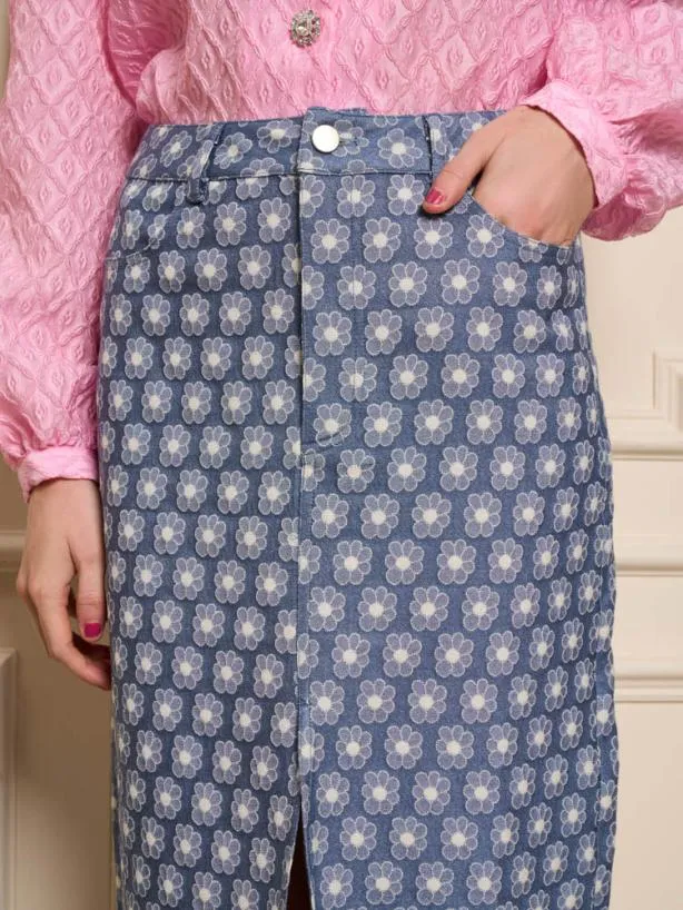 Sister Jane Bottoms Womenswear Daisy Denim Midi Skirt Captain Blue