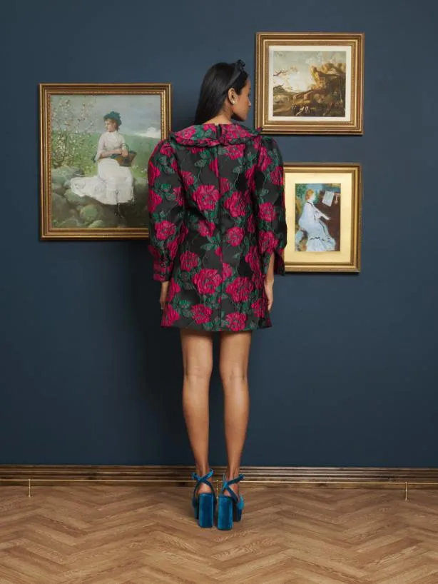 Sister Jane Dresses Womenswear Baroque Jacquard Mini Dress Fushia Black