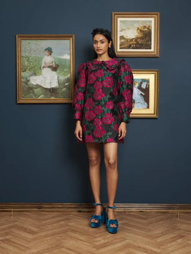 Sister Jane Dresses Womenswear Baroque Jacquard Mini Dress Fushia Black