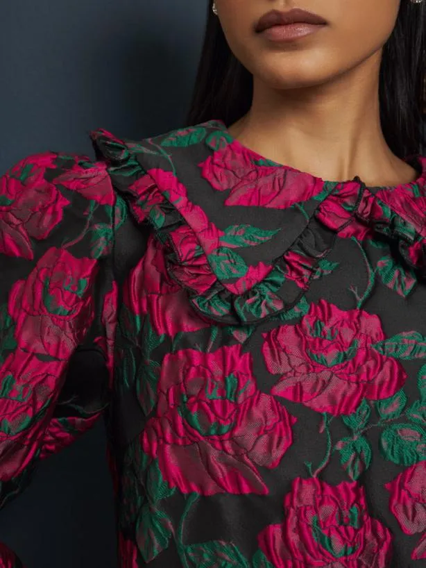 Sister Jane Dresses Womenswear Baroque Jacquard Mini Dress Fushia Black