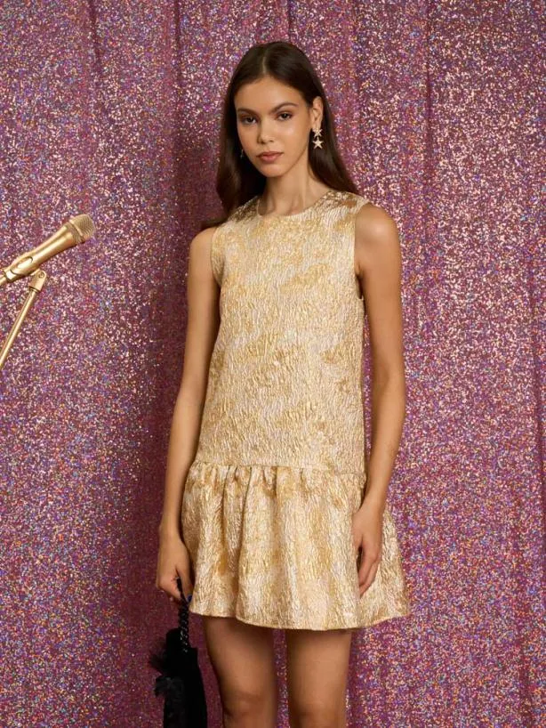 Sister Jane Dresses Womenswear Cassandra Jacquard Mini Dress Yellow Gold