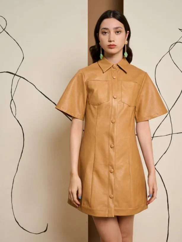 Sister Jane Dresses Womenswear Ghospell Alexa PU Mini Dress Cashew Brown