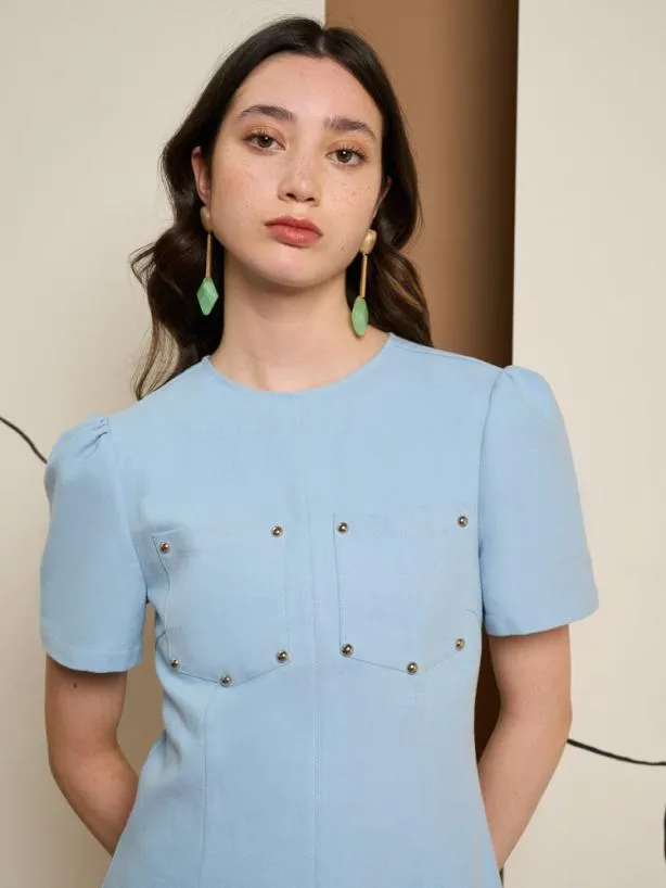 Sister Jane Dresses Womenswear Ghospell Kiri Stud Mini Dress Cashmere Blue