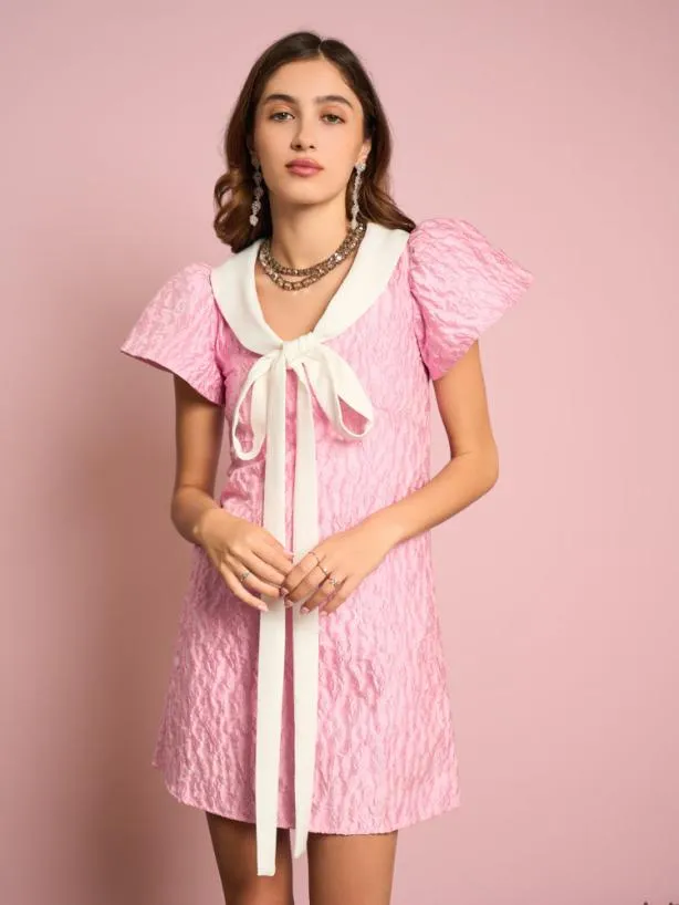Sister Jane Dresses Womenswear Pink Terracotta Jacquard Dress Cherry Blossom Pink