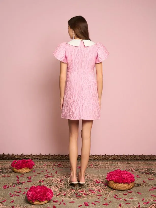 Sister Jane Dresses Womenswear Pink Terracotta Jacquard Dress Cherry Blossom Pink