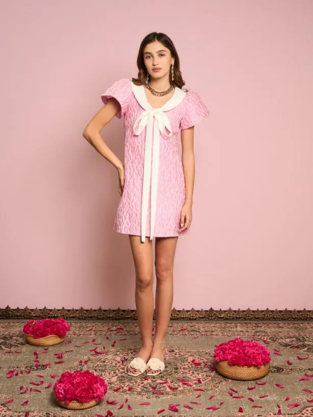 Sister Jane Dresses Womenswear Pink Terracotta Jacquard Dress Cherry Blossom Pink