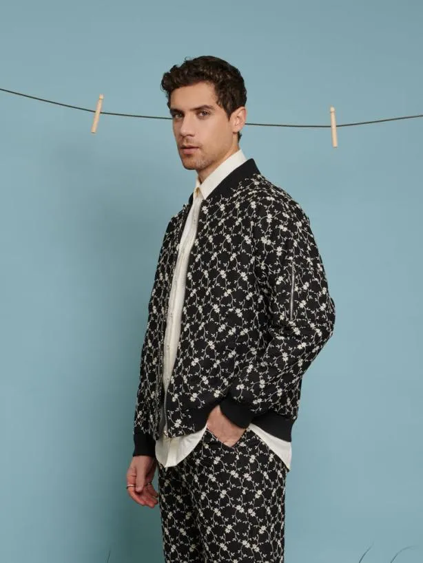 Sister Jane Jackets Menswear Milo Floral Denim Bomber Jacket Black Floral Embroidered