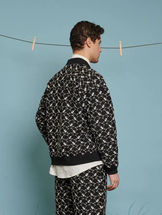 Sister Jane Jackets Menswear Milo Floral Denim Bomber Jacket Black Floral Embroidered