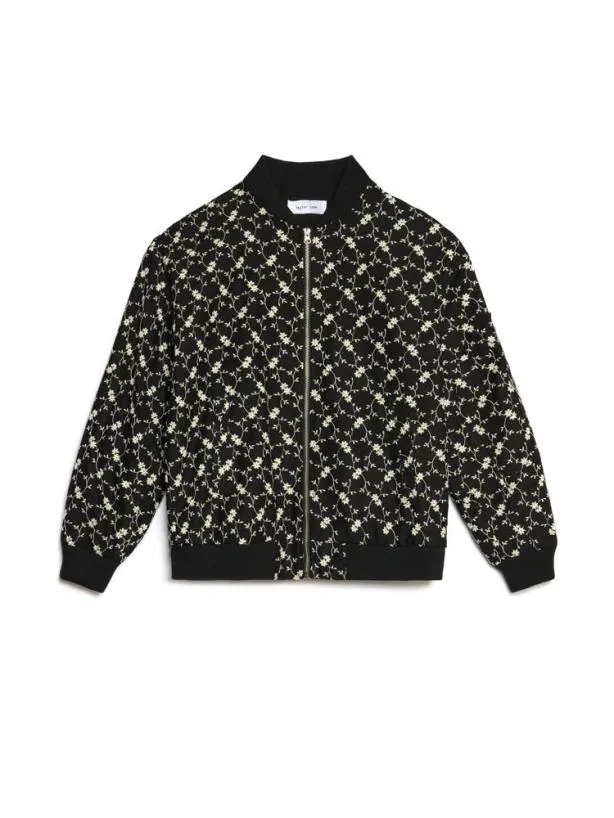 Sister Jane Jackets Menswear Milo Floral Denim Bomber Jacket Black Floral Embroidered