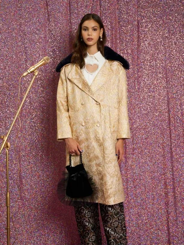 Sister Jane Jackets Womenswear Cassandra Jacquard Coat Yellow Gold