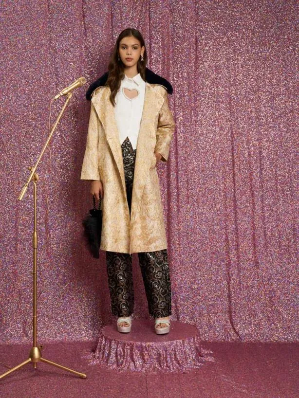 Sister Jane Jackets Womenswear Cassandra Jacquard Coat Yellow Gold