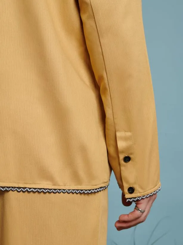 Sister Jane Shirts Menswear Marco Trim Detail Collarless Shirt Mustard Yellow