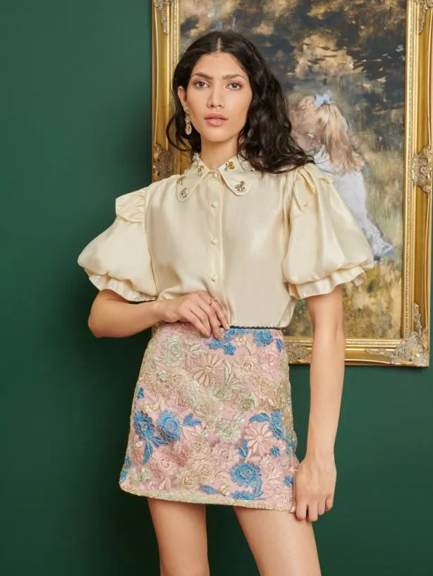 Sister Jane Tops Womenswear DREAM Rococo Embellished Blouse Pearl Ivory