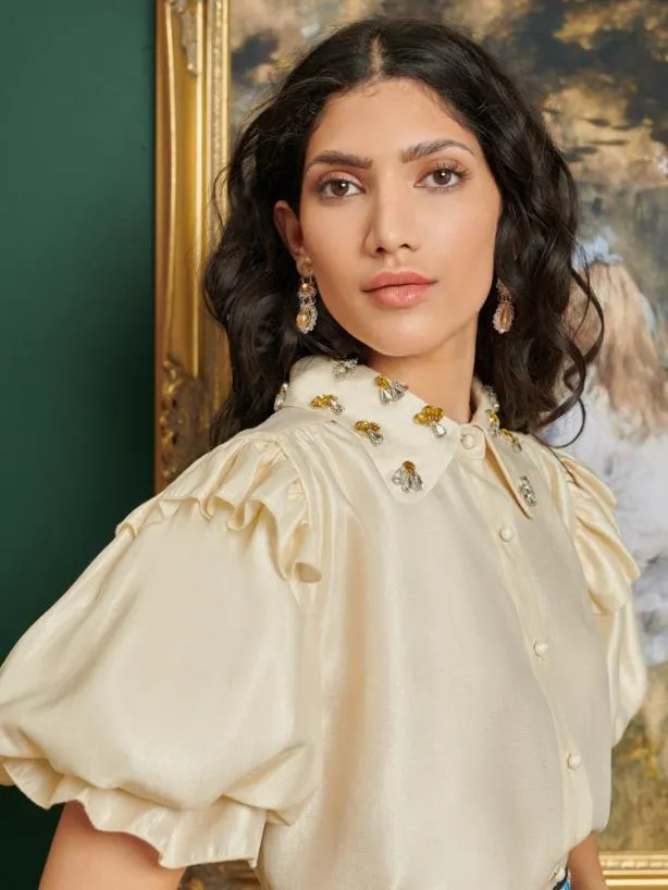 Sister Jane Tops Womenswear DREAM Rococo Embellished Blouse Pearl Ivory