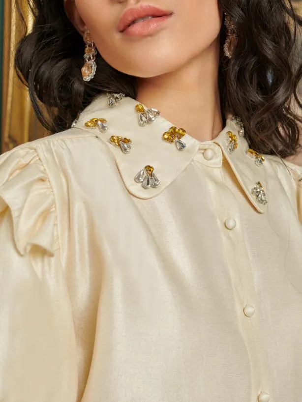 Sister Jane Tops Womenswear DREAM Rococo Embellished Blouse Pearl Ivory