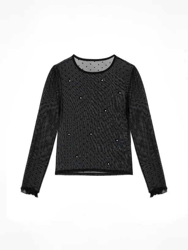 Sister Jane Tops Womenswear DREAM Spotted Dove Mesh Top Ink Black