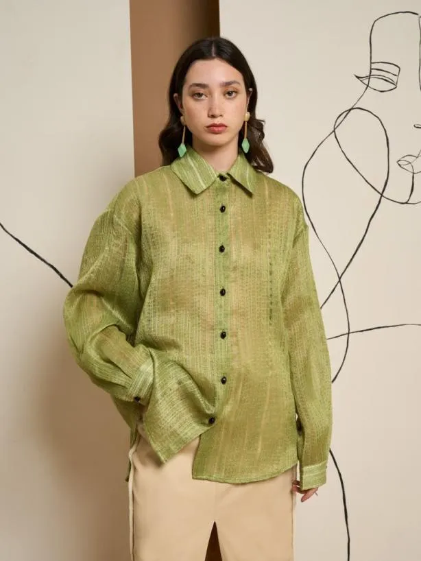 Sister Jane Tops Womenswear Ghospell Della Oversized Shirt Olive Green