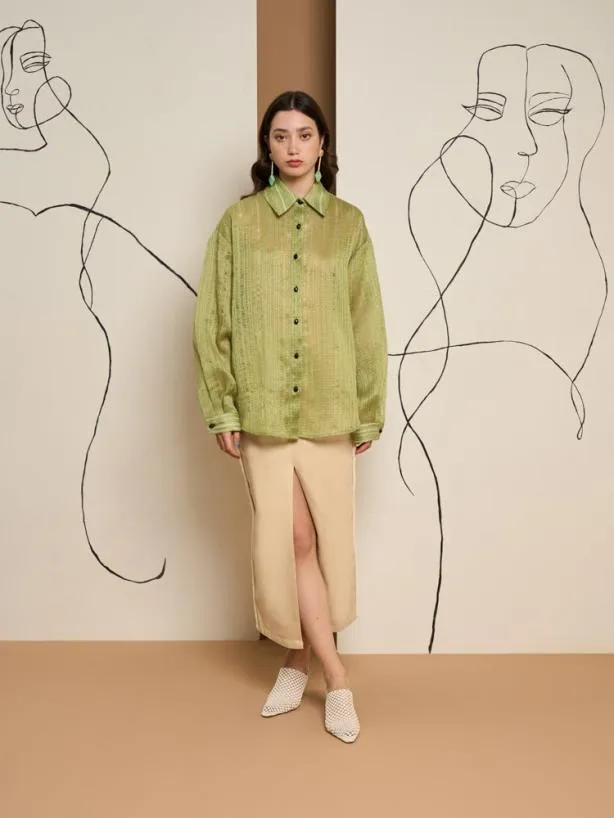Sister Jane Tops Womenswear Ghospell Della Oversized Shirt Olive Green