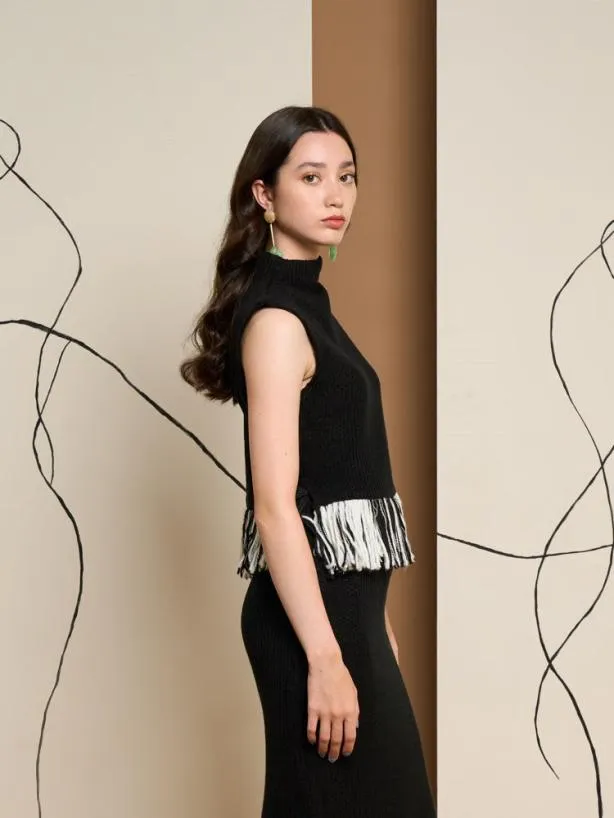 Sister Jane Tops Womenswear Ghospell Kendra Fringe Hem Top Coal Black
