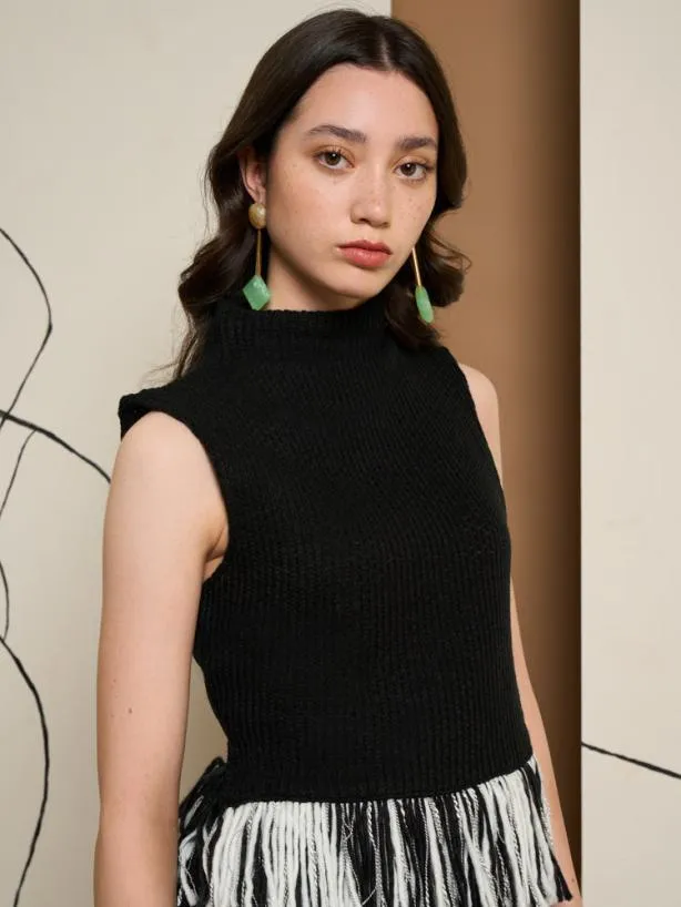 Sister Jane Tops Womenswear Ghospell Kendra Fringe Hem Top Coal Black