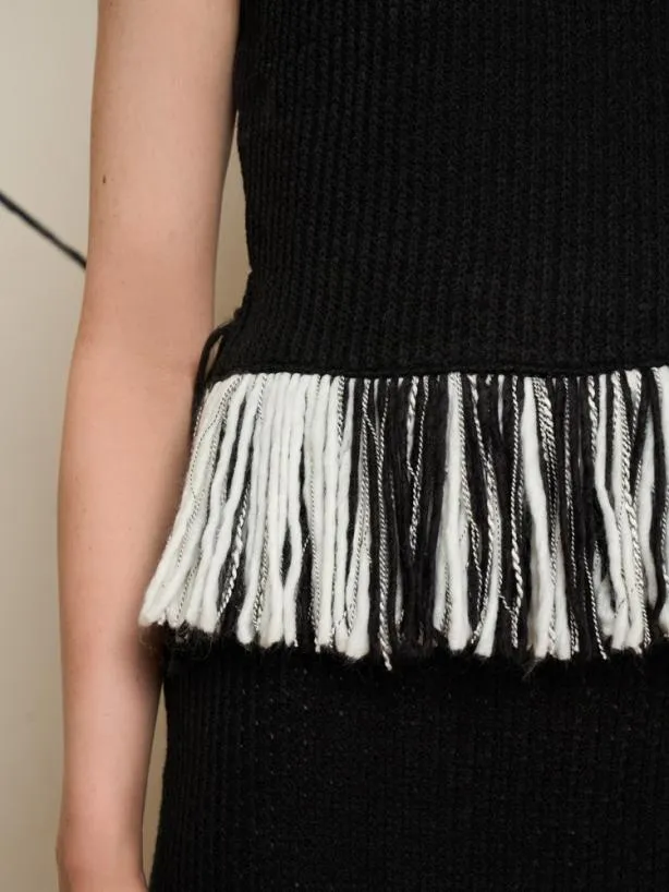 Sister Jane Tops Womenswear Ghospell Kendra Fringe Hem Top Coal Black