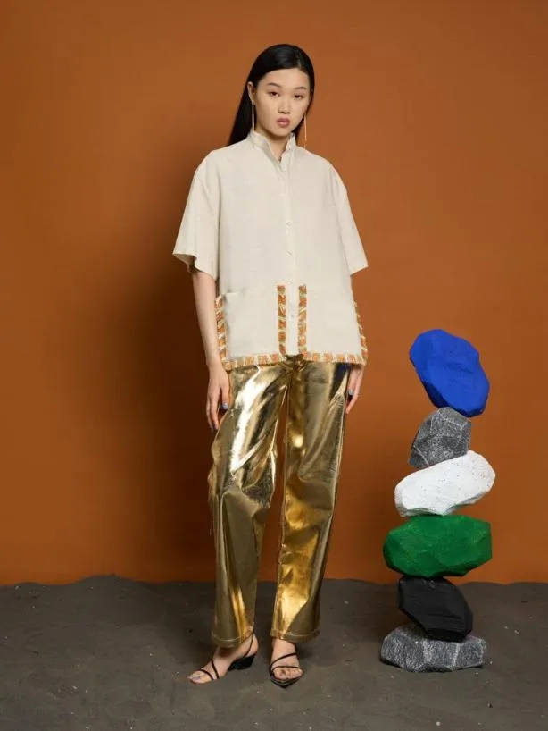 Sister Jane Tops Womenswear Ghospell Liana Fray Pocket Shirt Almond Cream