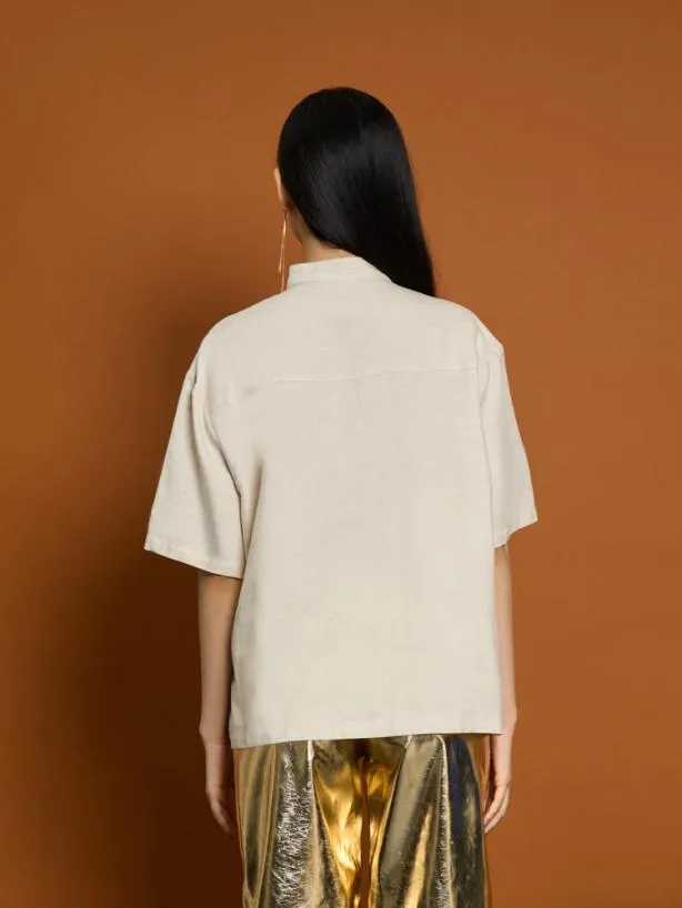 Sister Jane Tops Womenswear Ghospell Liana Fray Pocket Shirt Almond Cream