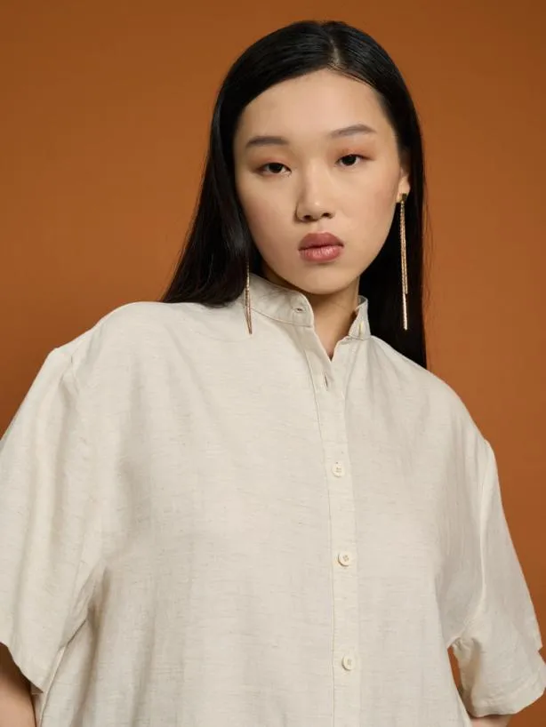 Sister Jane Tops Womenswear Ghospell Liana Fray Pocket Shirt Almond Cream