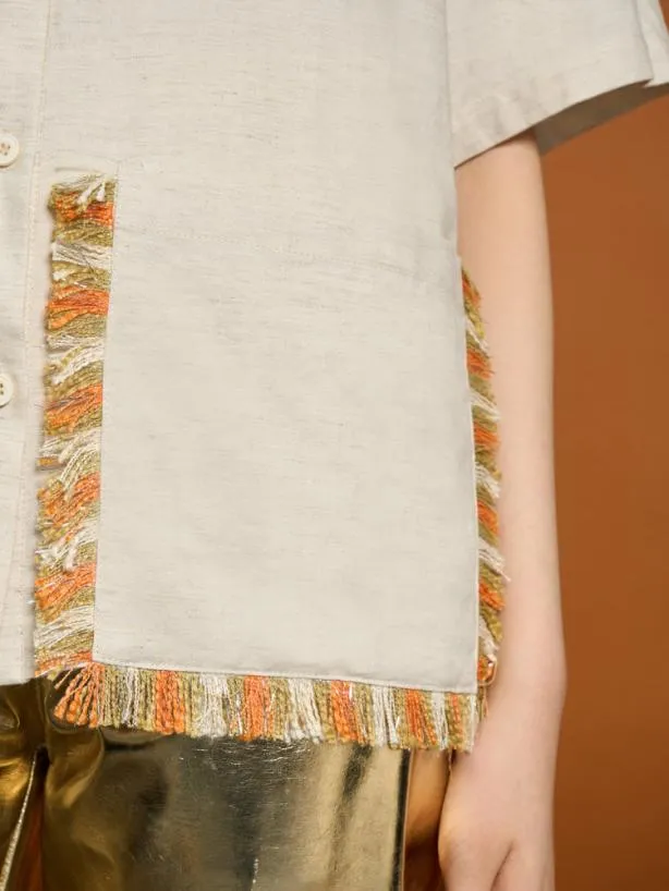 Sister Jane Tops Womenswear Ghospell Liana Fray Pocket Shirt Almond Cream