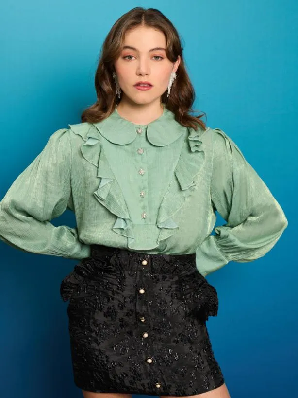Sister Jane Tops Womenswear Lagoon Shell Ruffle Blouse Celadon Green