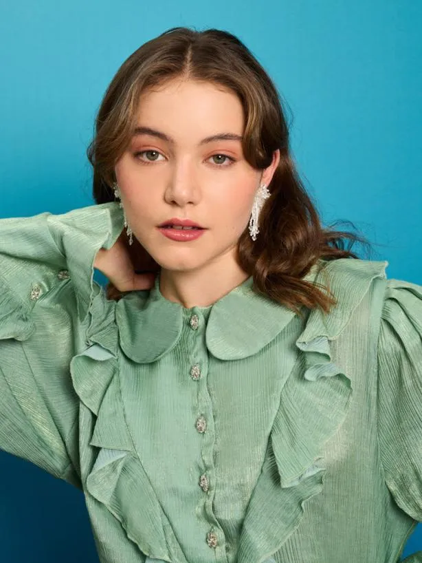 Sister Jane Tops Womenswear Lagoon Shell Ruffle Blouse Celadon Green