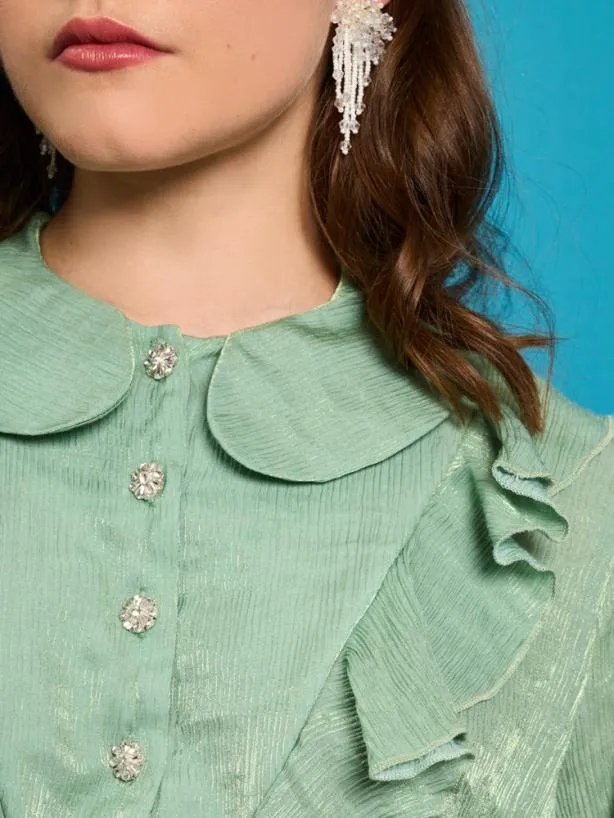 Sister Jane Tops Womenswear Lagoon Shell Ruffle Blouse Celadon Green