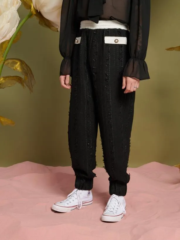 Sister Jane Trousers Menswear Leo Tweed Joggers Black And White