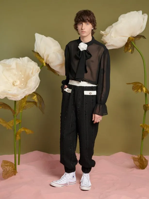 Sister Jane Trousers Menswear Leo Tweed Joggers Black And White