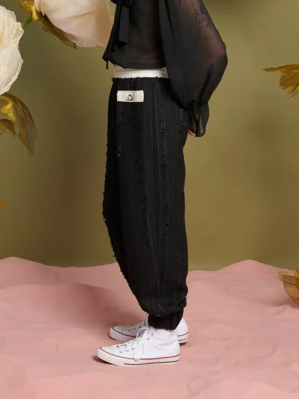 Sister Jane Trousers Menswear Leo Tweed Joggers Black And White