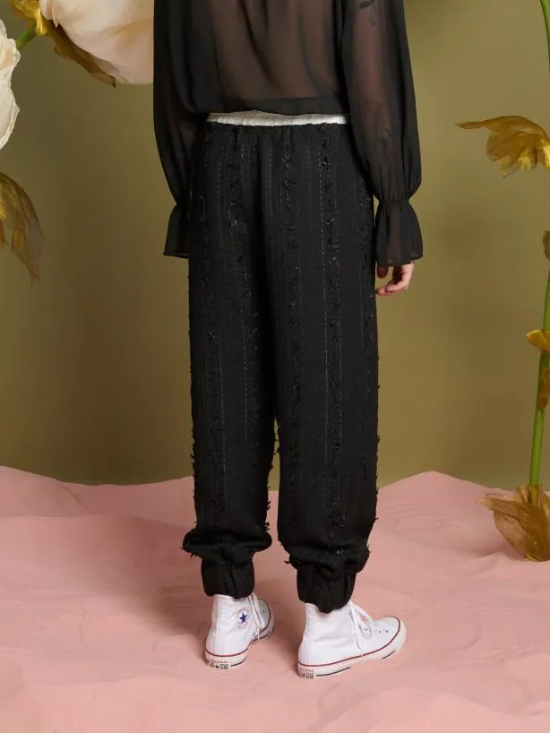 Sister Jane Trousers Menswear Leo Tweed Joggers Black And White