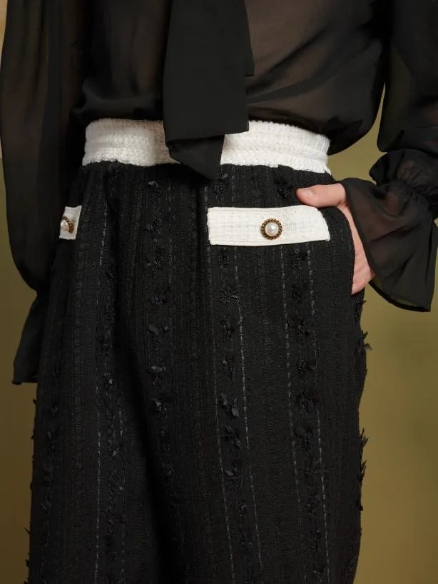 Sister Jane Trousers Menswear Leo Tweed Joggers Black And White