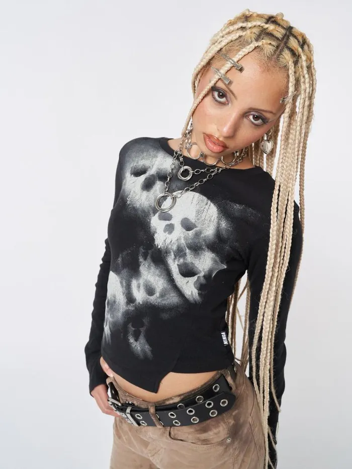 Skull Crusher Black Asymmetric Top Women Minga London Tops and TShirts